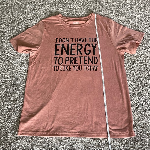 Shein Salmon Graphic T-Shirt Black Lettering Size Medium I Don’t Have The Energy - Picture 6 of 8